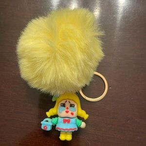 Yellow Fluffy Keychain with CryBaby Doll Charm new